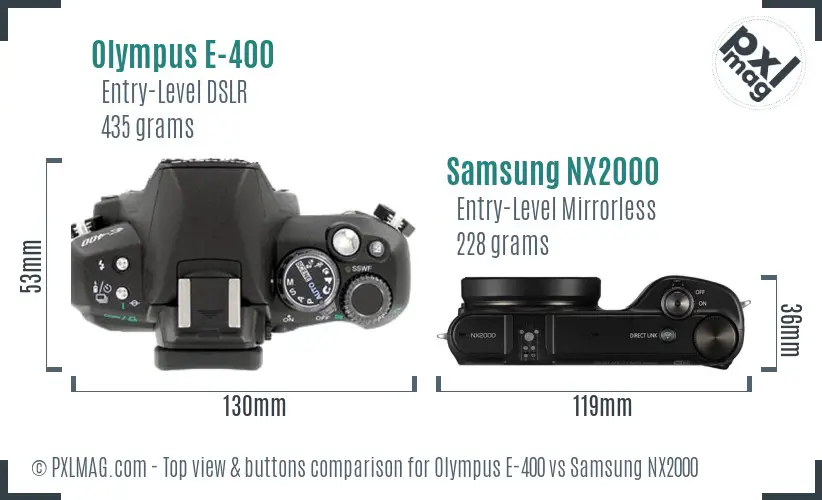 Olympus E-400 vs Samsung NX2000 top view buttons comparison