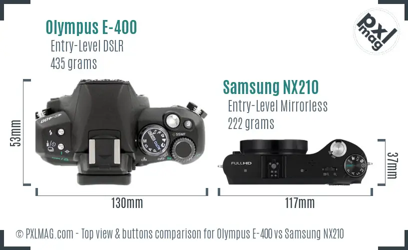 Olympus E-400 vs Samsung NX210 top view buttons comparison Olympus E-400 vs Samsung NX210 top view buttons comparison