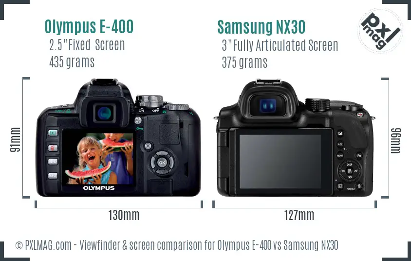 Olympus E-400 vs Samsung NX30 Screen and Viewfinder comparison