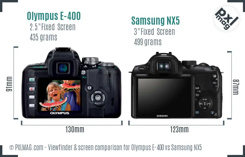 Olympus E-400 vs Samsung NX5 Screen and Viewfinder comparison