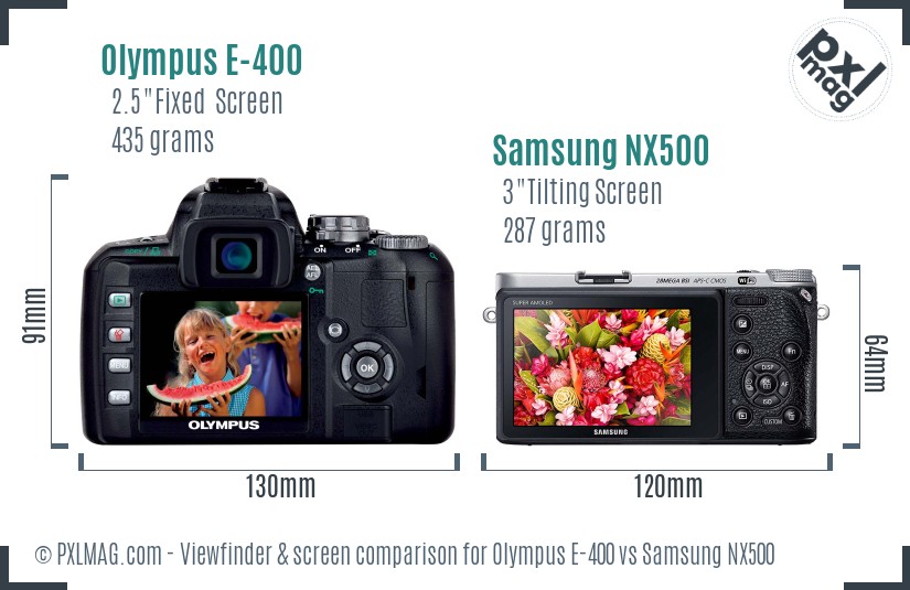 Olympus E-400 vs Samsung NX500 Screen and Viewfinder comparison
