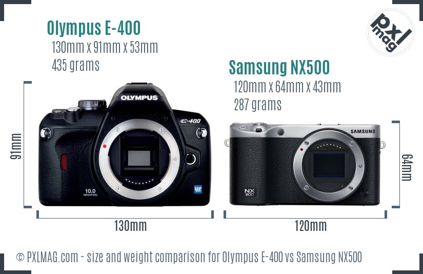 Olympus E-400 vs Samsung NX500 size comparison Olympus E-400 vs Samsung NX500 size comparison