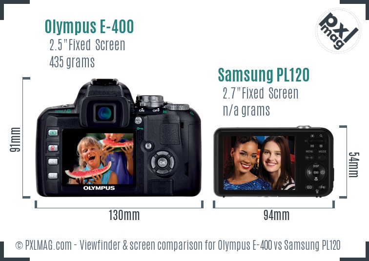 Olympus E-400 vs Samsung PL120 Screen and Viewfinder comparison