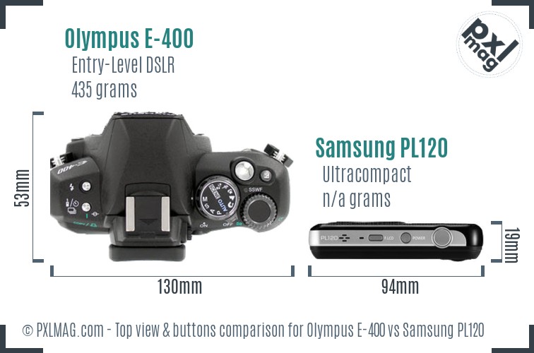 Olympus E-400 vs Samsung PL120 top view buttons comparison