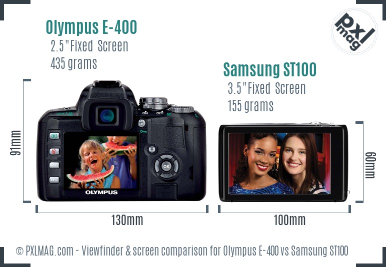 Olympus E-400 vs Samsung ST100 Screen and Viewfinder comparison