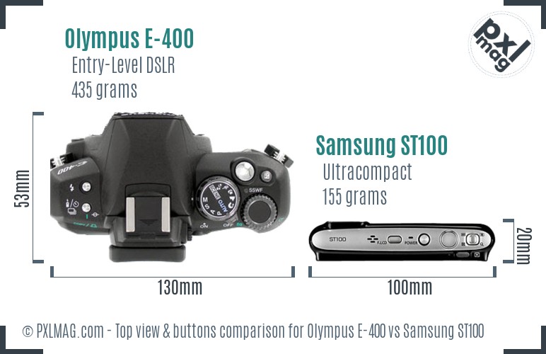 Olympus E-400 vs Samsung ST100 top view buttons comparison