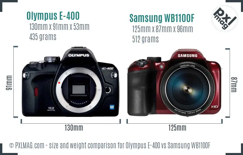 Olympus E-400 vs Samsung WB1100F size comparison