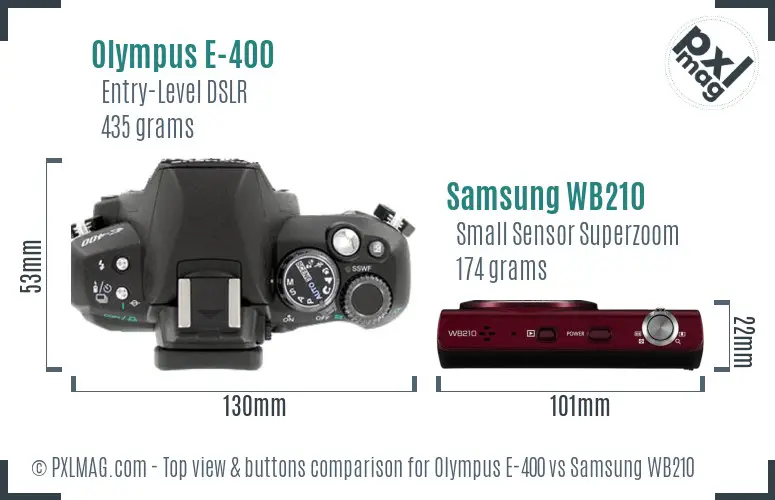 Olympus E-400 vs Samsung WB210 top view buttons comparison