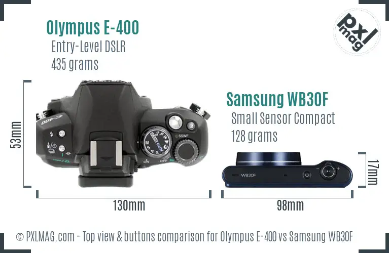 Olympus E-400 vs Samsung WB30F top view buttons comparison