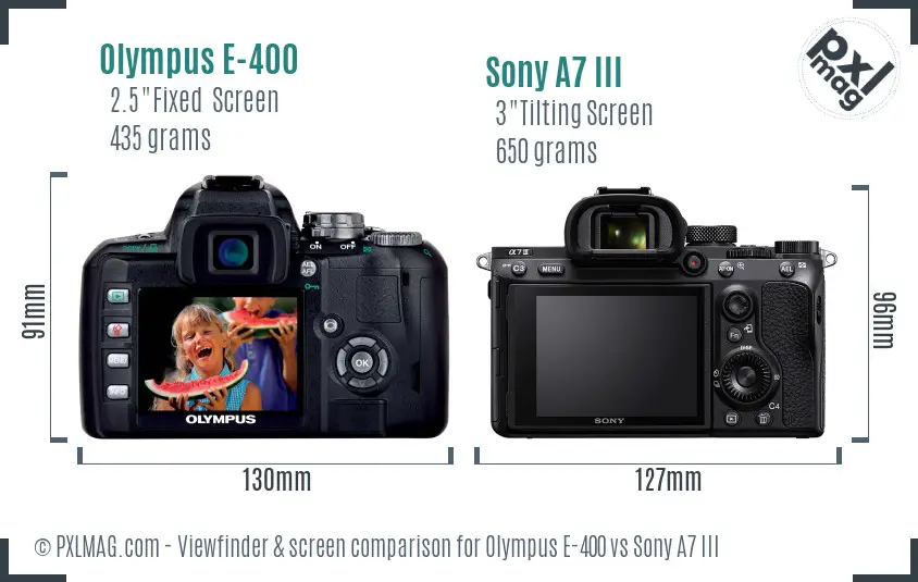 Olympus E-400 vs Sony A7 III Screen and Viewfinder comparison