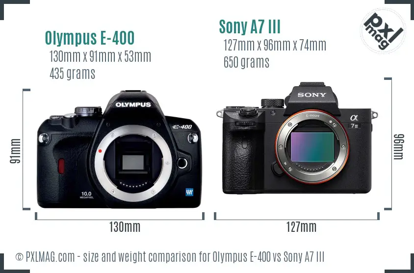 Olympus E-400 vs Sony A7 III size comparison