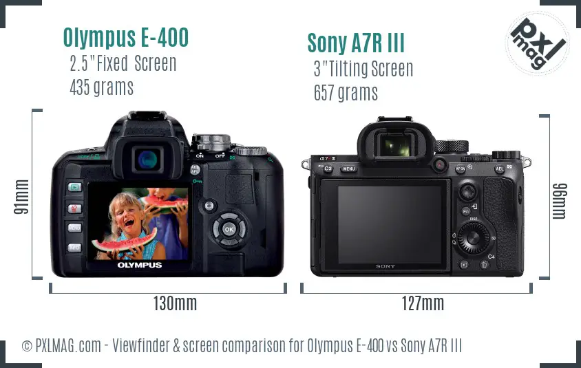 Olympus E-400 vs Sony A7R III Screen and Viewfinder comparison