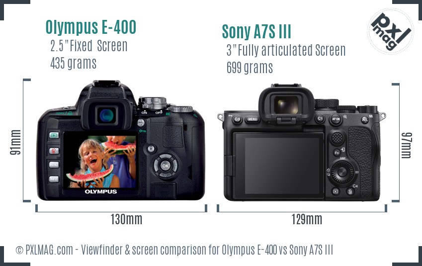 Olympus E-400 vs Sony A7S III Screen and Viewfinder comparison