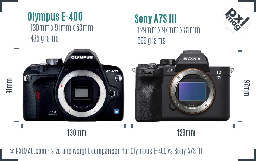 Olympus E-400 vs Sony A7S III size comparison
