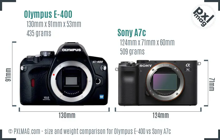 Olympus E-400 vs Sony A7c size comparison