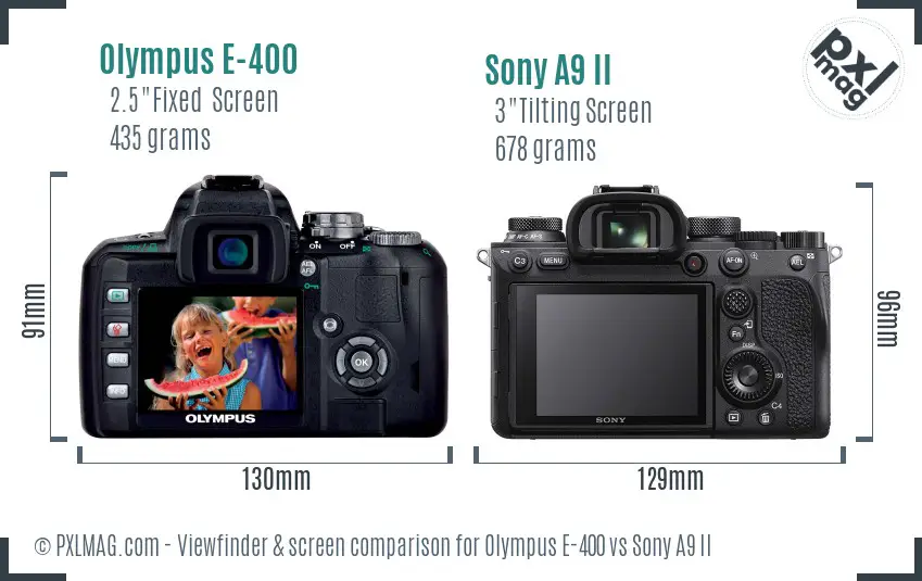 Olympus E-400 vs Sony A9 II Screen and Viewfinder comparison