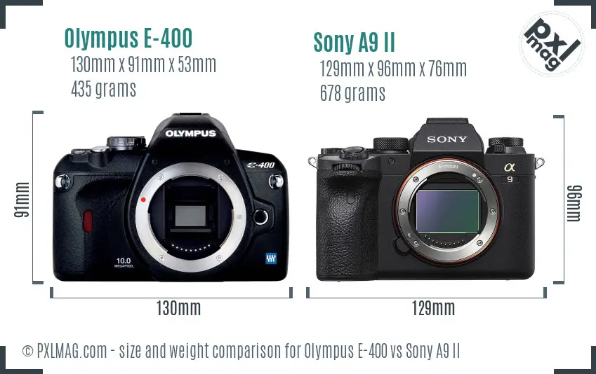 Olympus E-400 vs Sony A9 II size comparison