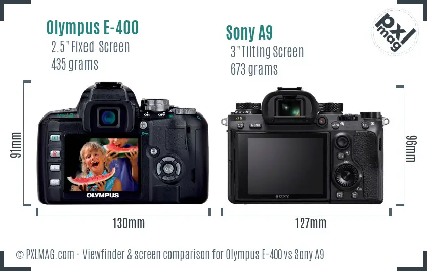 Olympus E-400 vs Sony A9 Screen and Viewfinder comparison