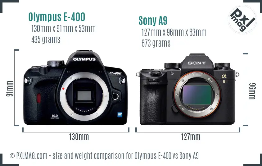 Olympus E-400 vs Sony A9 size comparison