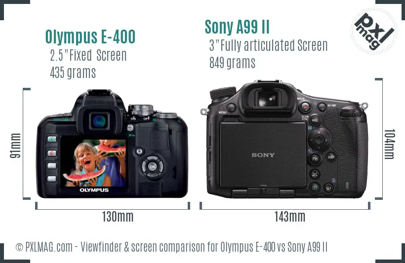 Olympus E-400 vs Sony A99 II Screen and Viewfinder comparison