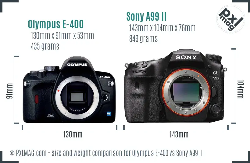 Olympus E-400 vs Sony A99 II size comparison