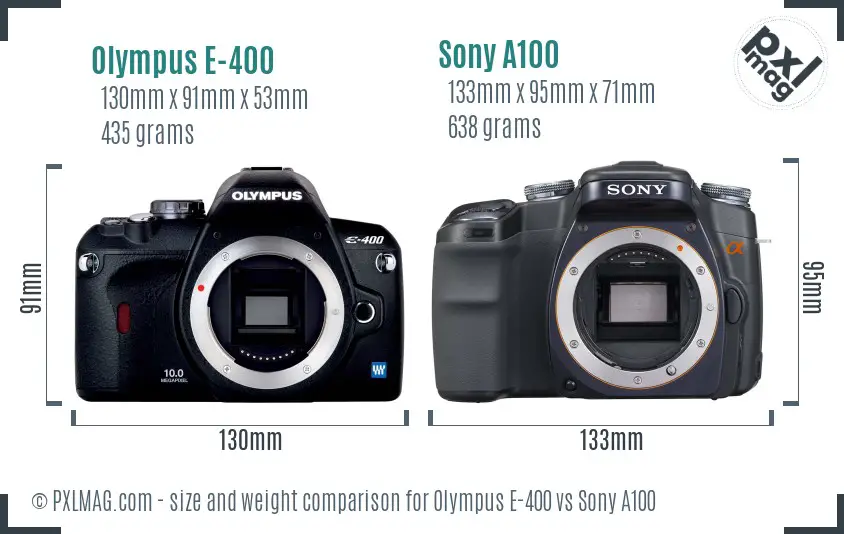 Olympus E-400 vs Sony A100 size comparison