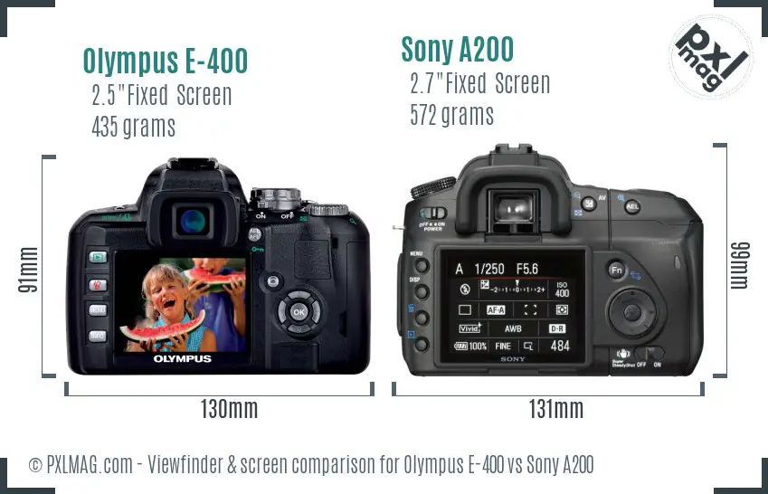 Olympus E-400 vs Sony A200 Screen and Viewfinder comparison
