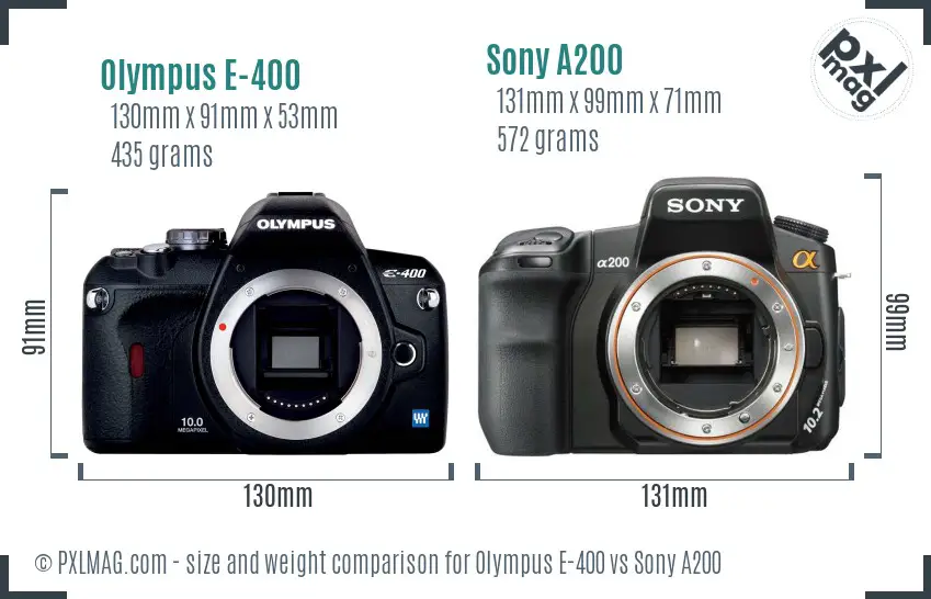 Olympus E-400 vs Sony A200 size comparison
