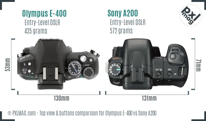 Olympus E-400 vs Sony A200 top view buttons comparison