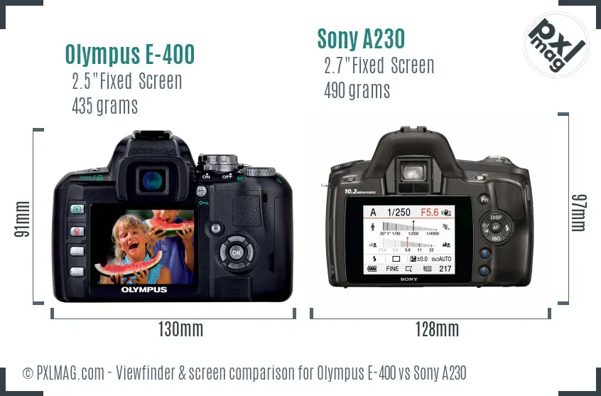 Olympus E-400 vs Sony A230 Screen and Viewfinder comparison