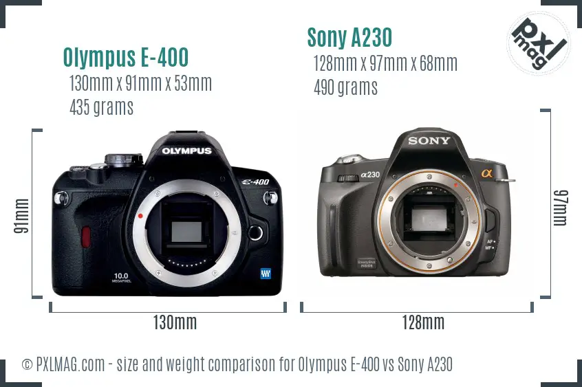 Olympus E-400 vs Sony A230 size comparison