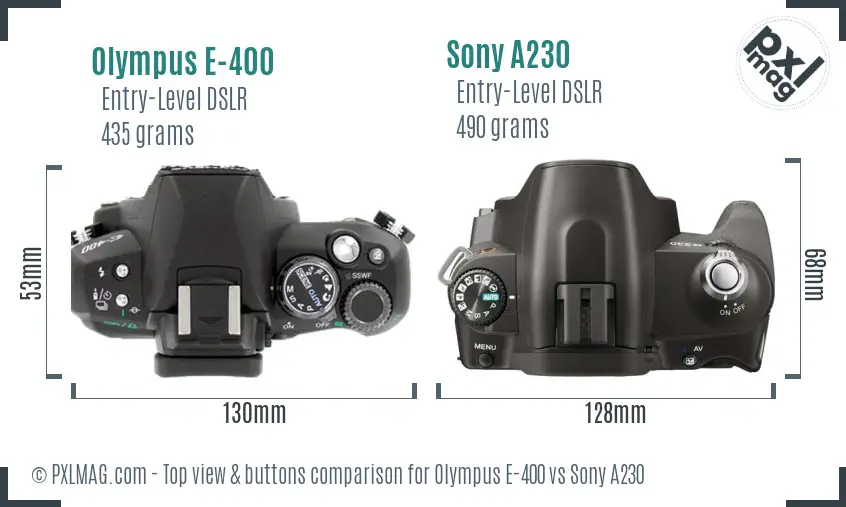 Olympus E-400 vs Sony A230 top view buttons comparison