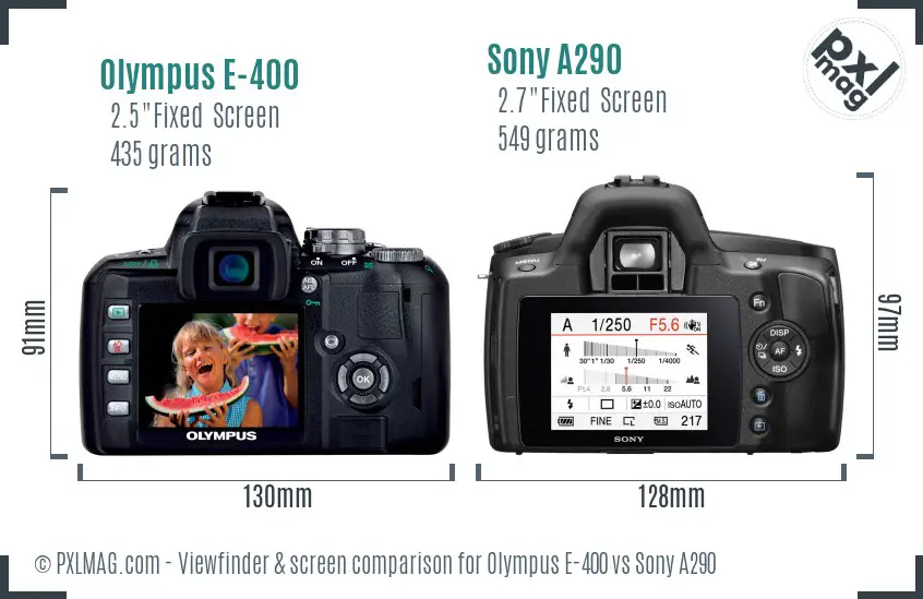 Olympus E-400 vs Sony A290 Screen and Viewfinder comparison