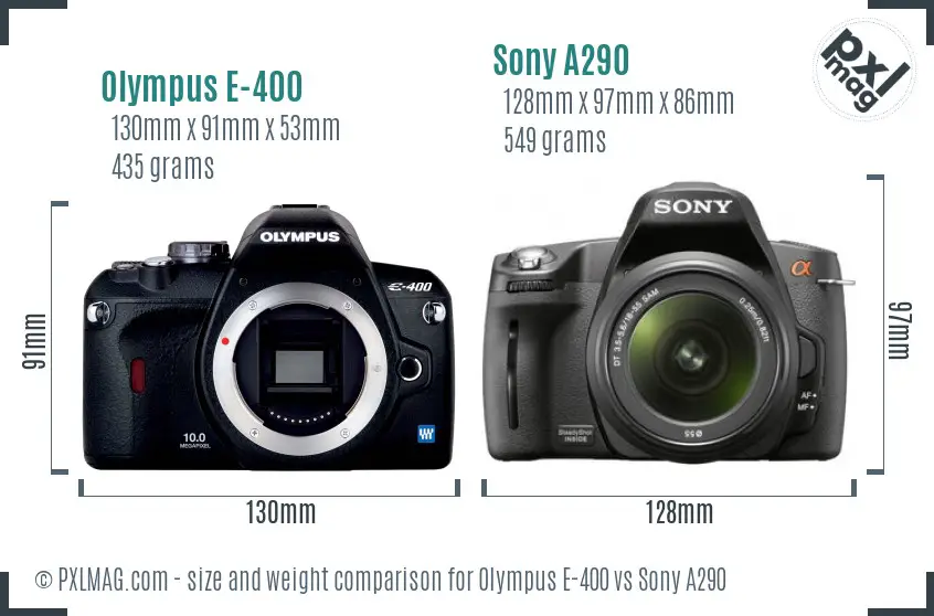 Olympus E-400 vs Sony A290 size comparison