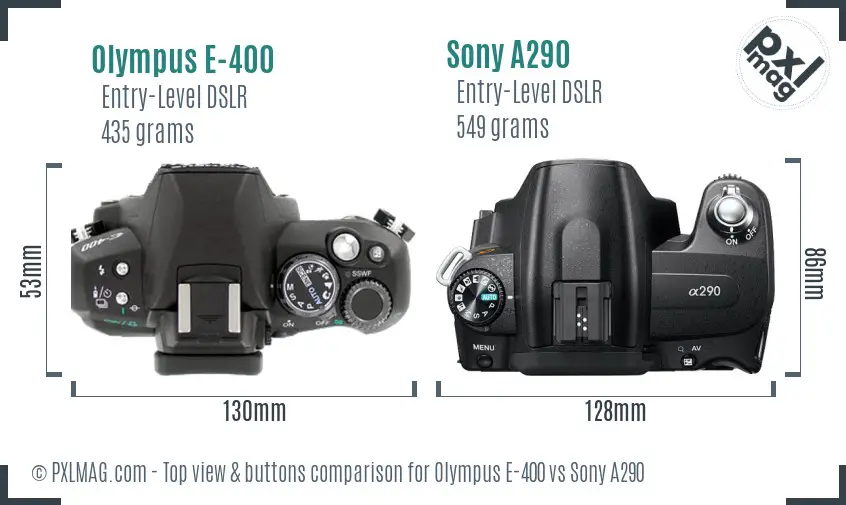Olympus E-400 vs Sony A290 top view buttons comparison