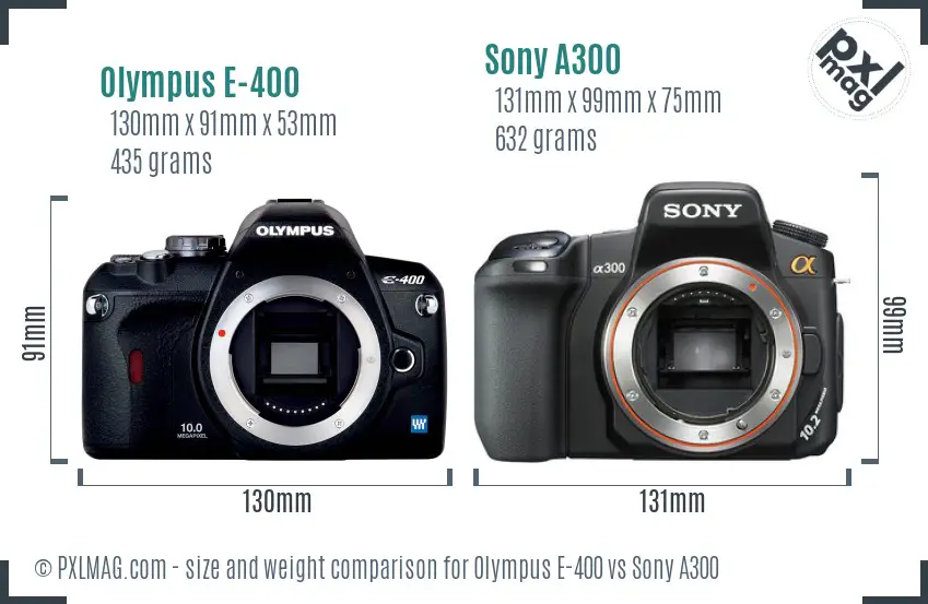 Olympus E-400 vs Sony A300 size comparison