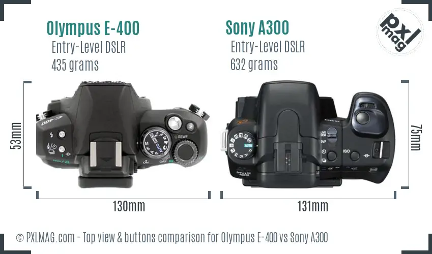 Olympus E-400 vs Sony A300 top view buttons comparison
