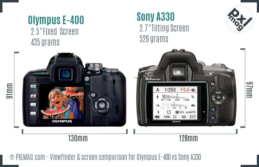 Olympus E-400 vs Sony A330 Screen and Viewfinder comparison