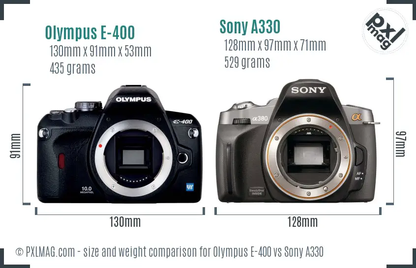 Olympus E-400 vs Sony A330 size comparison