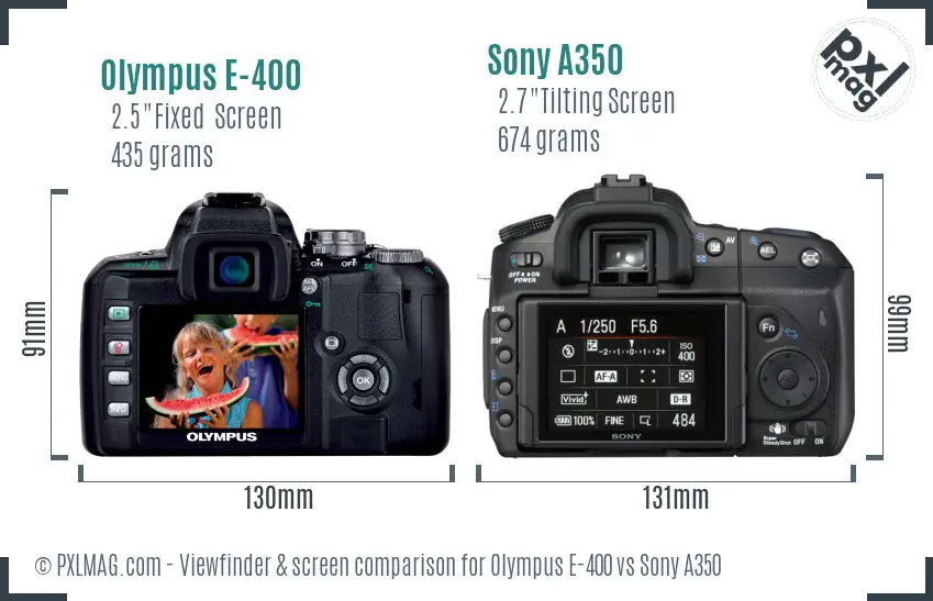 Olympus E-400 vs Sony A350 Screen and Viewfinder comparison