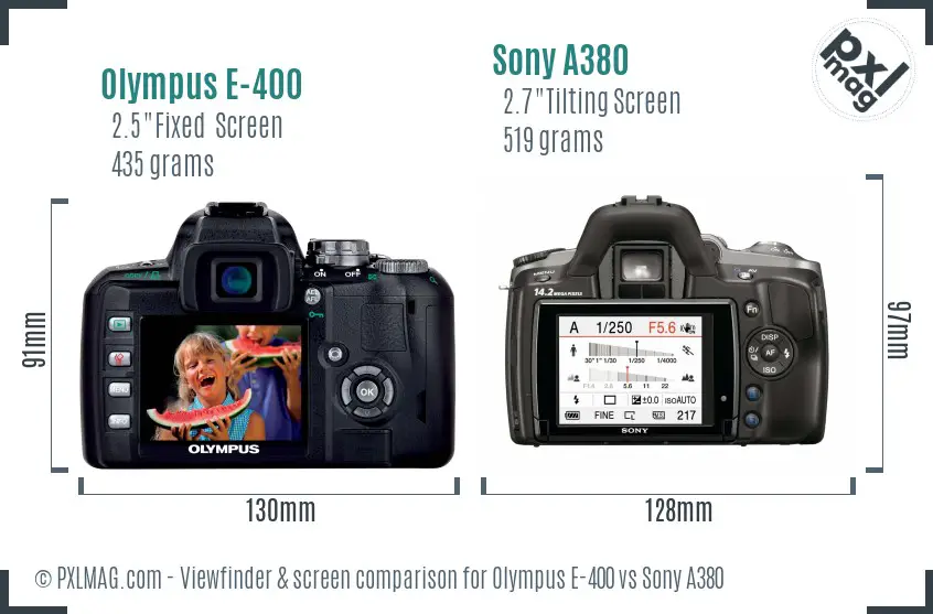 Olympus E-400 vs Sony A380 Screen and Viewfinder comparison