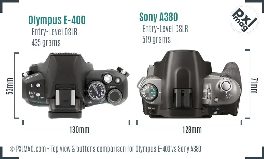 Olympus E-400 vs Sony A380 top view buttons comparison