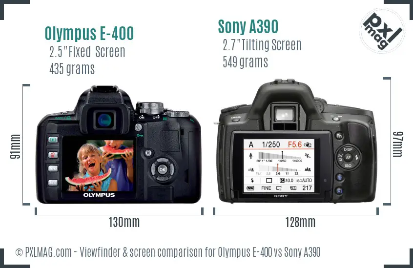 Olympus E-400 vs Sony A390 Screen and Viewfinder comparison
