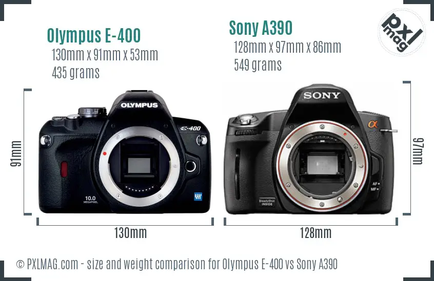 Olympus E-400 vs Sony A390 size comparison