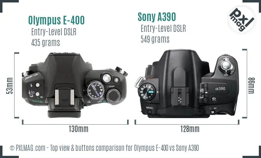 Olympus E-400 vs Sony A390 top view buttons comparison