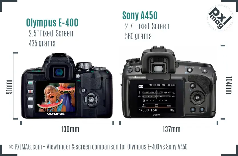 Olympus E-400 vs Sony A450 Screen and Viewfinder comparison