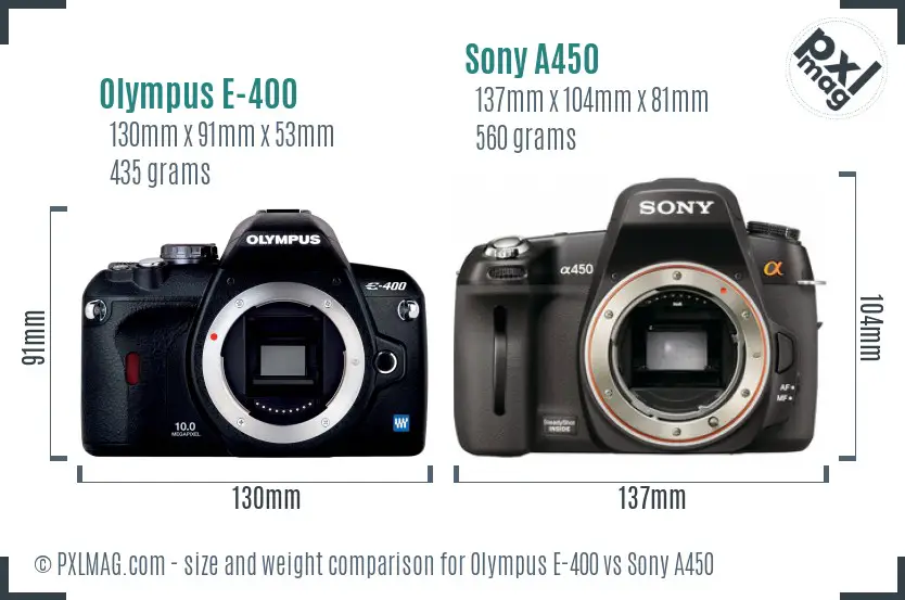 Olympus E-400 vs Sony A450 size comparison