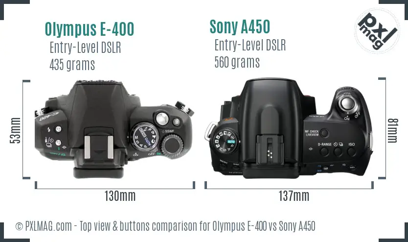Olympus E-400 vs Sony A450 top view buttons comparison