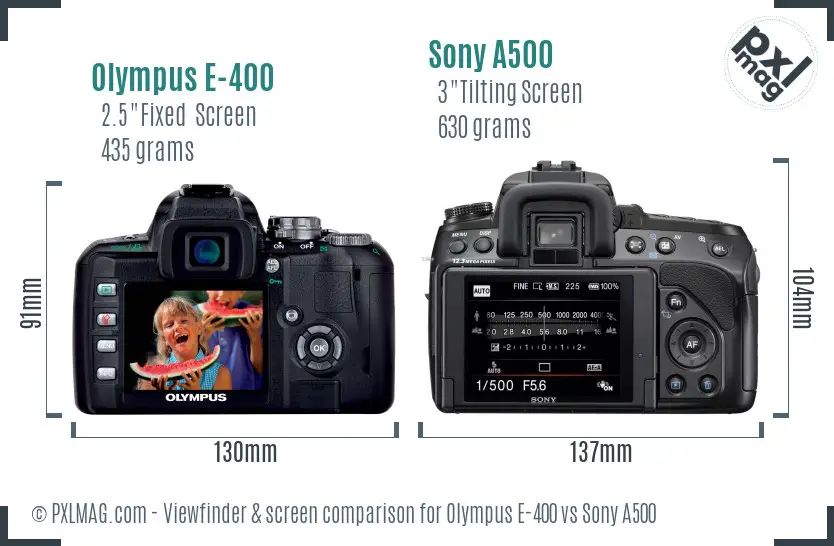 Olympus E-400 vs Sony A500 Screen and Viewfinder comparison