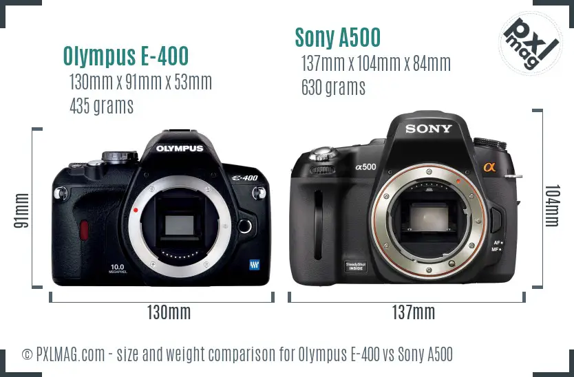 Olympus E-400 vs Sony A500 size comparison